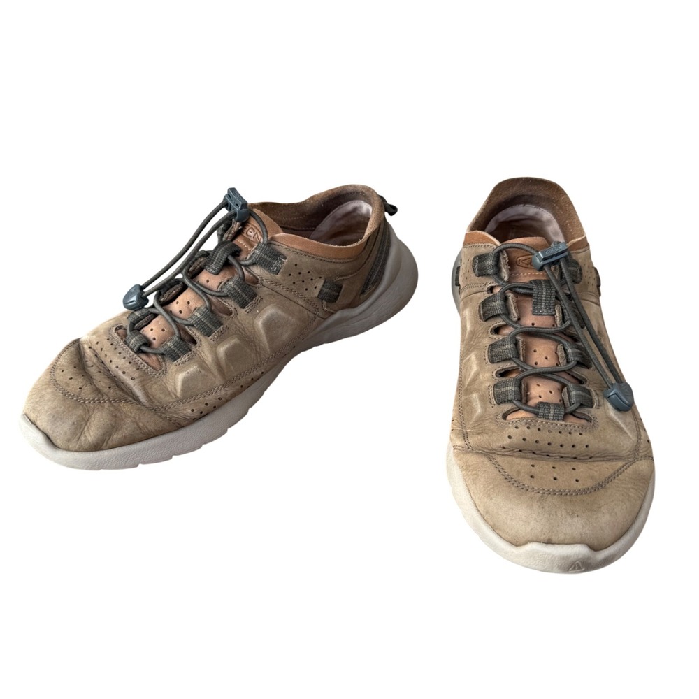KEEN Highland‎ Tan Leather Sneakers Mens 8 Bungee Lace Hiking Walking Shoes